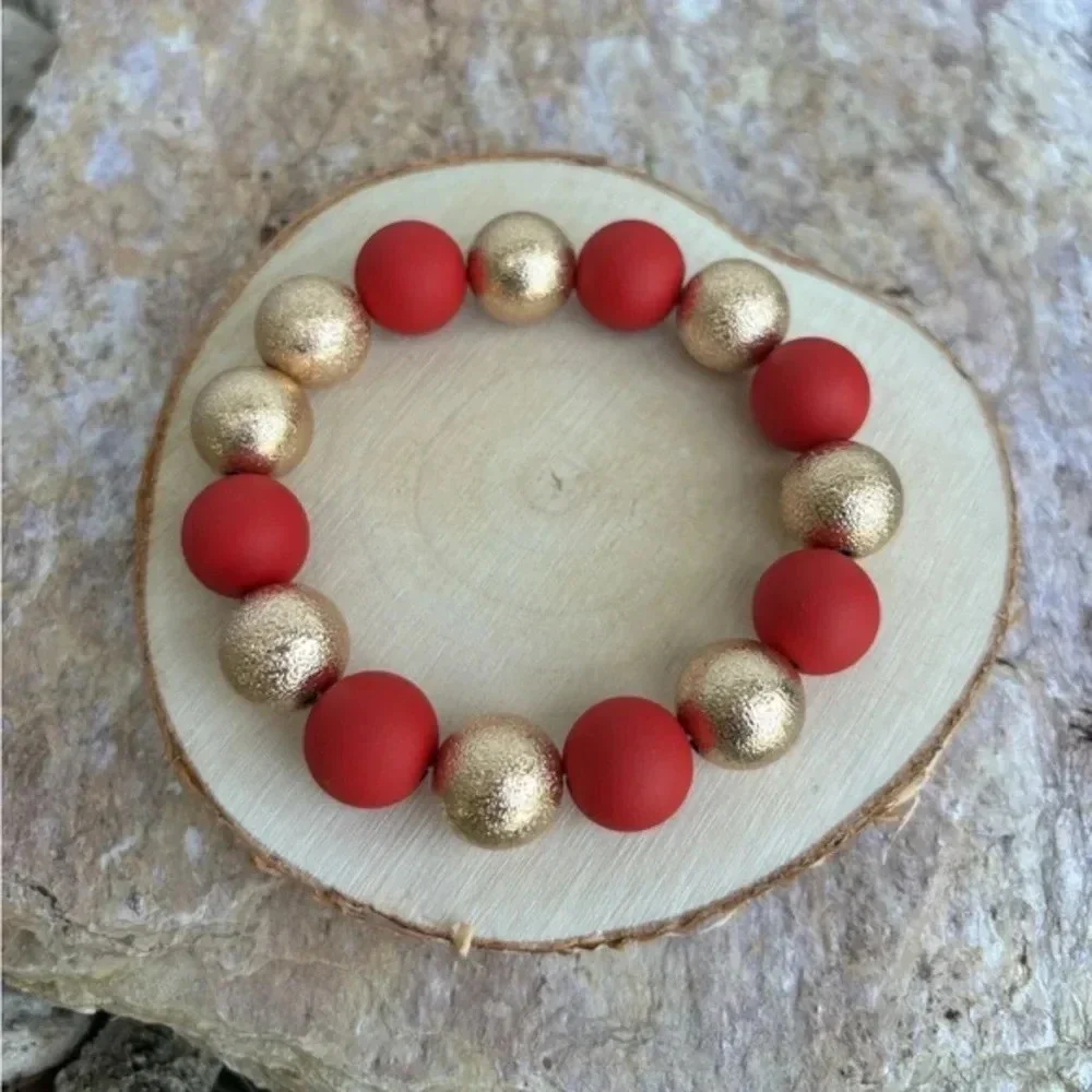 Brand new- Gold and red beaded chunky bracelet